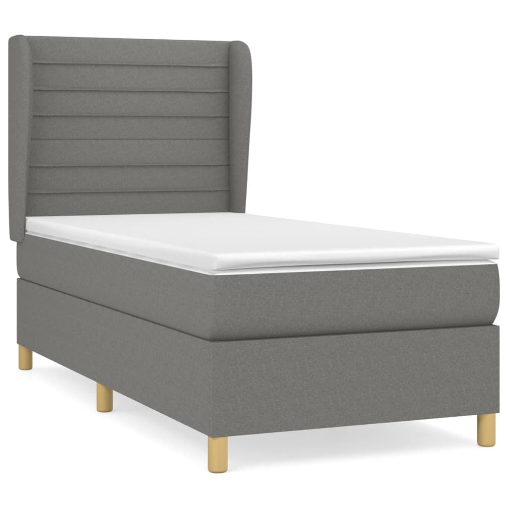 Boxspring met matras stof donkergrijs 90x190 cm Bedden & bedframes | Creëer jouw Trendy Thuis | Gratis bezorgd & Retour | Trendy.nl