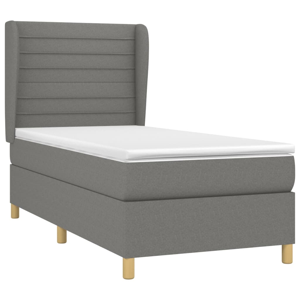 Boxspring met matras stof donkergrijs 90x190 cm Bedden & bedframes | Creëer jouw Trendy Thuis | Gratis bezorgd & Retour | Trendy.nl