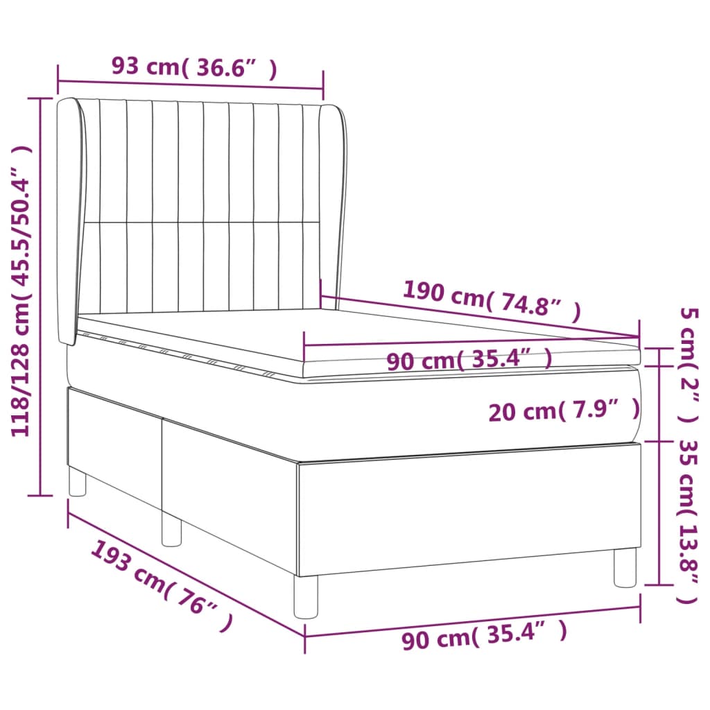 Boxspring met matras stof crèmekleurig 90x190 cm