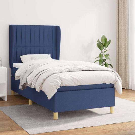 Boxspring met matras stof blauw 90x190 cm