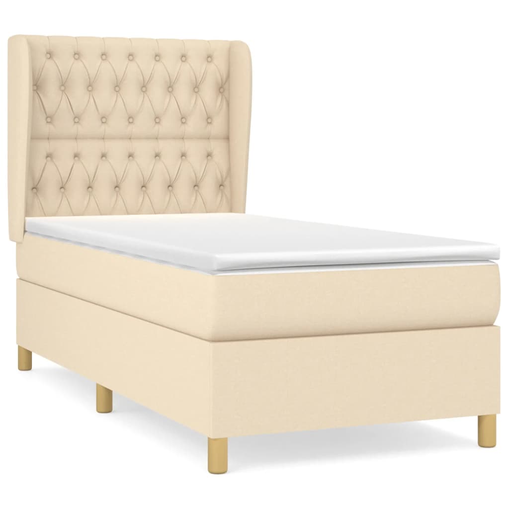 Boxspring met matras stof crèmekleurig 90x190 cm Bedden & bedframes | Creëer jouw Trendy Thuis | Gratis bezorgd & Retour | Trendy.nl