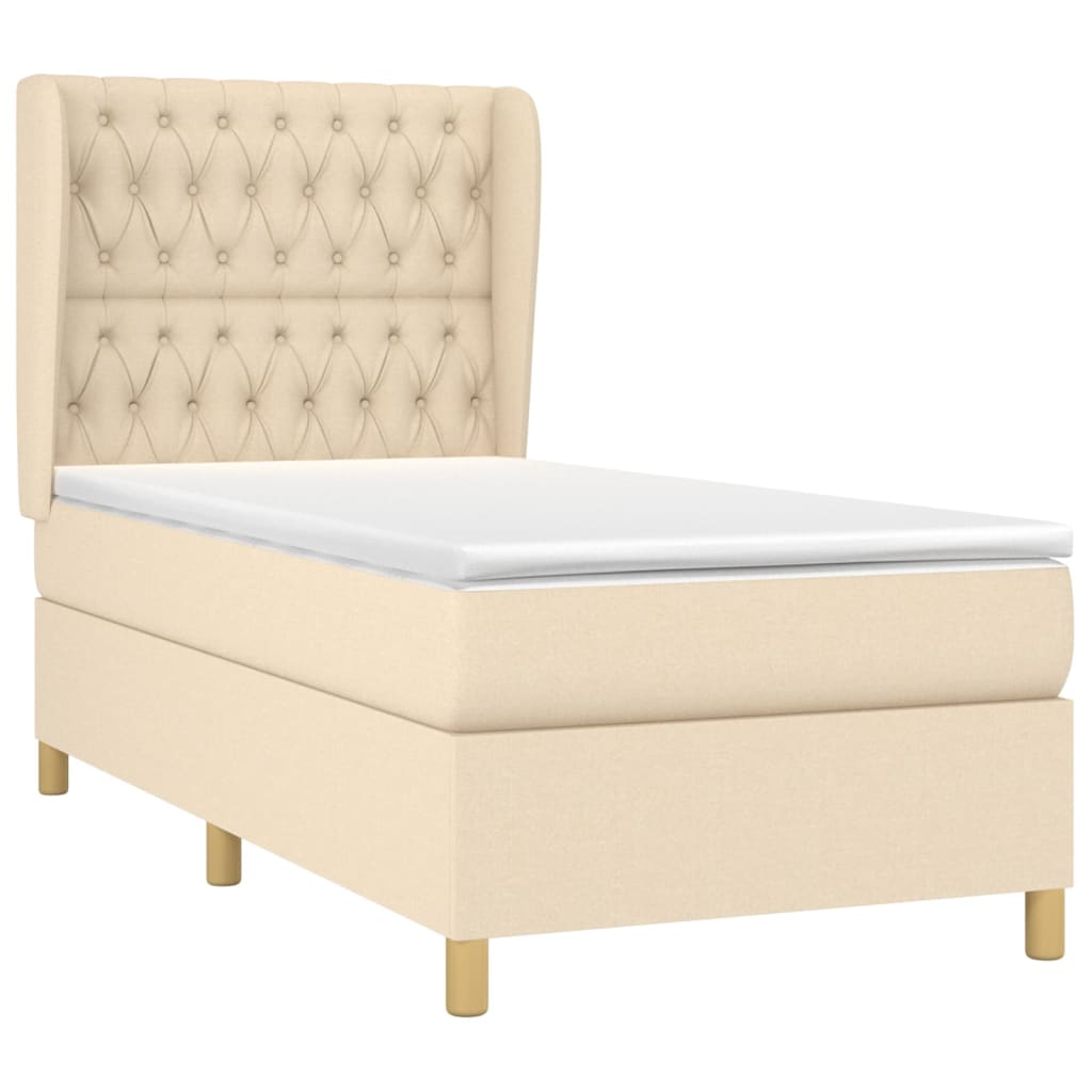 Boxspring met matras stof crèmekleurig 90x190 cm Bedden & bedframes | Creëer jouw Trendy Thuis | Gratis bezorgd & Retour | Trendy.nl