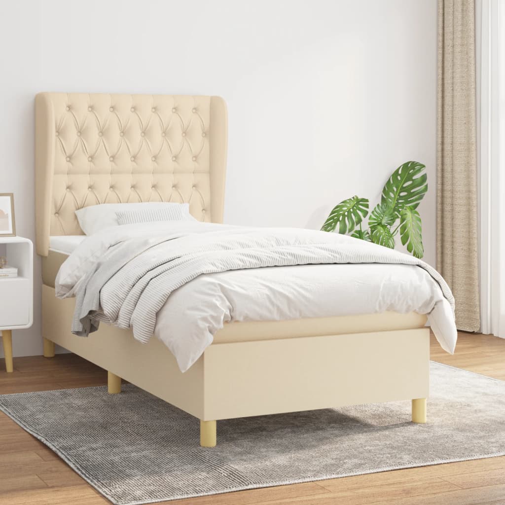 Boxspring met matras stof crèmekleurig 90x190 cm Bedden & bedframes | Creëer jouw Trendy Thuis | Gratis bezorgd & Retour | Trendy.nl