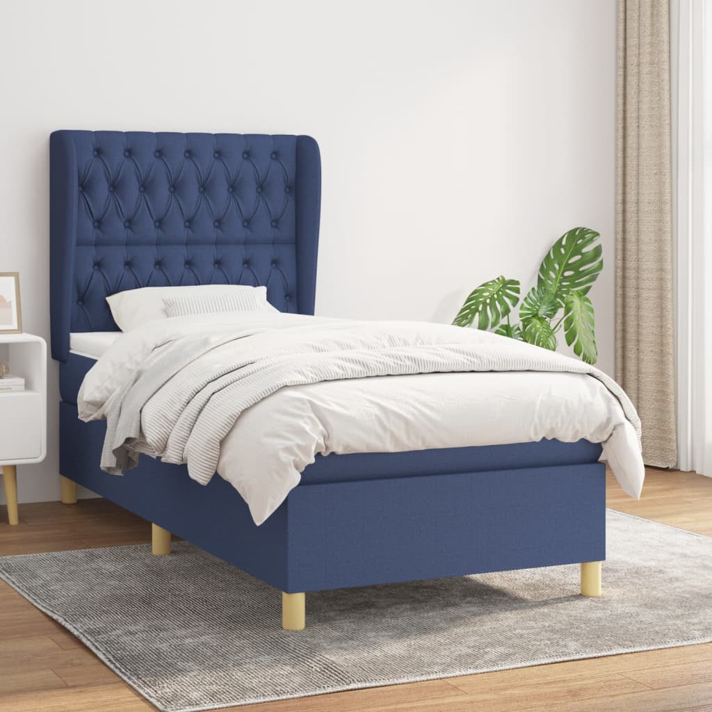 Boxspring met matras stof blauw 90x190 cm Bedden & bedframes | Creëer jouw Trendy Thuis | Gratis bezorgd & Retour | Trendy.nl