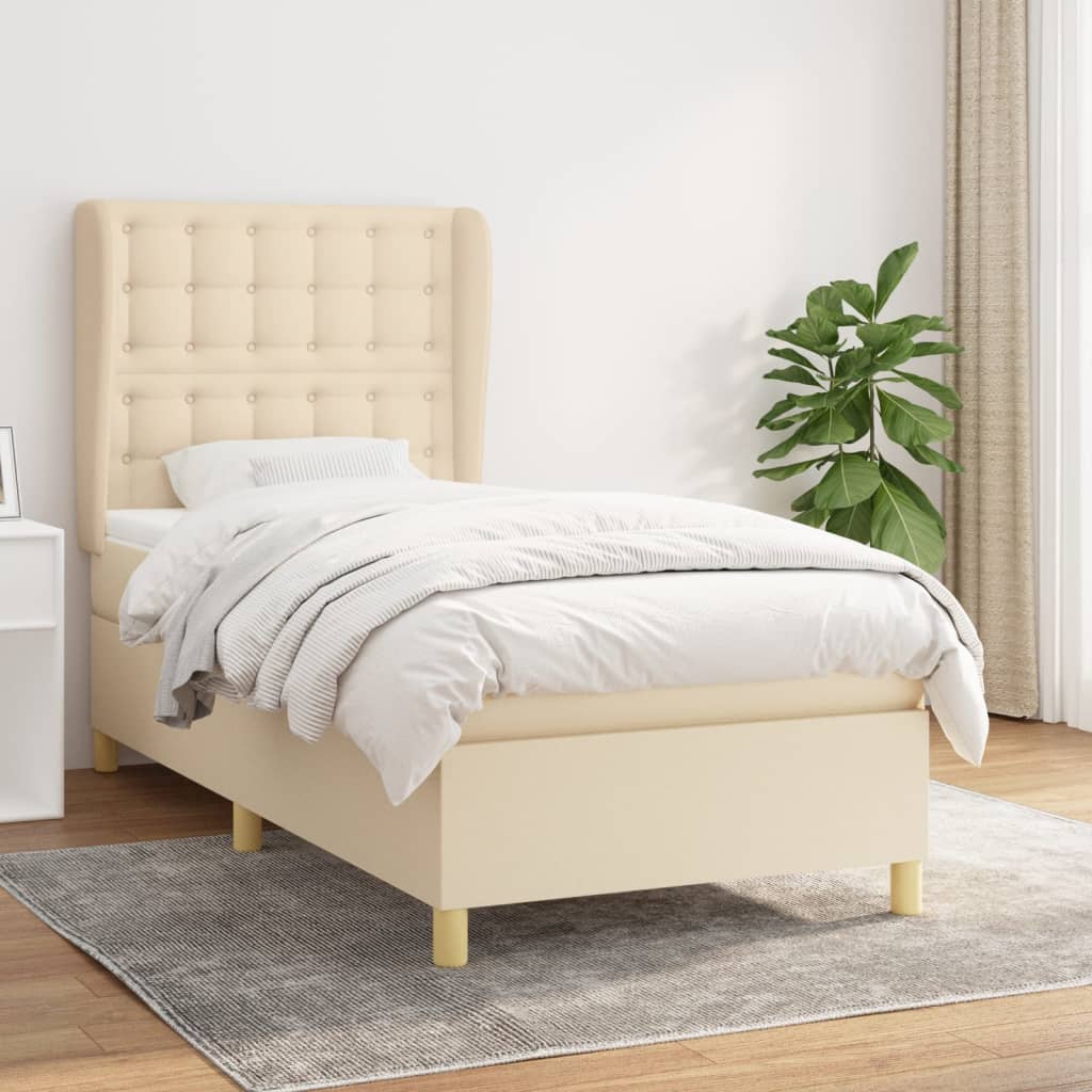 Boxspring met matras stof crèmekleurig 90x190 cm