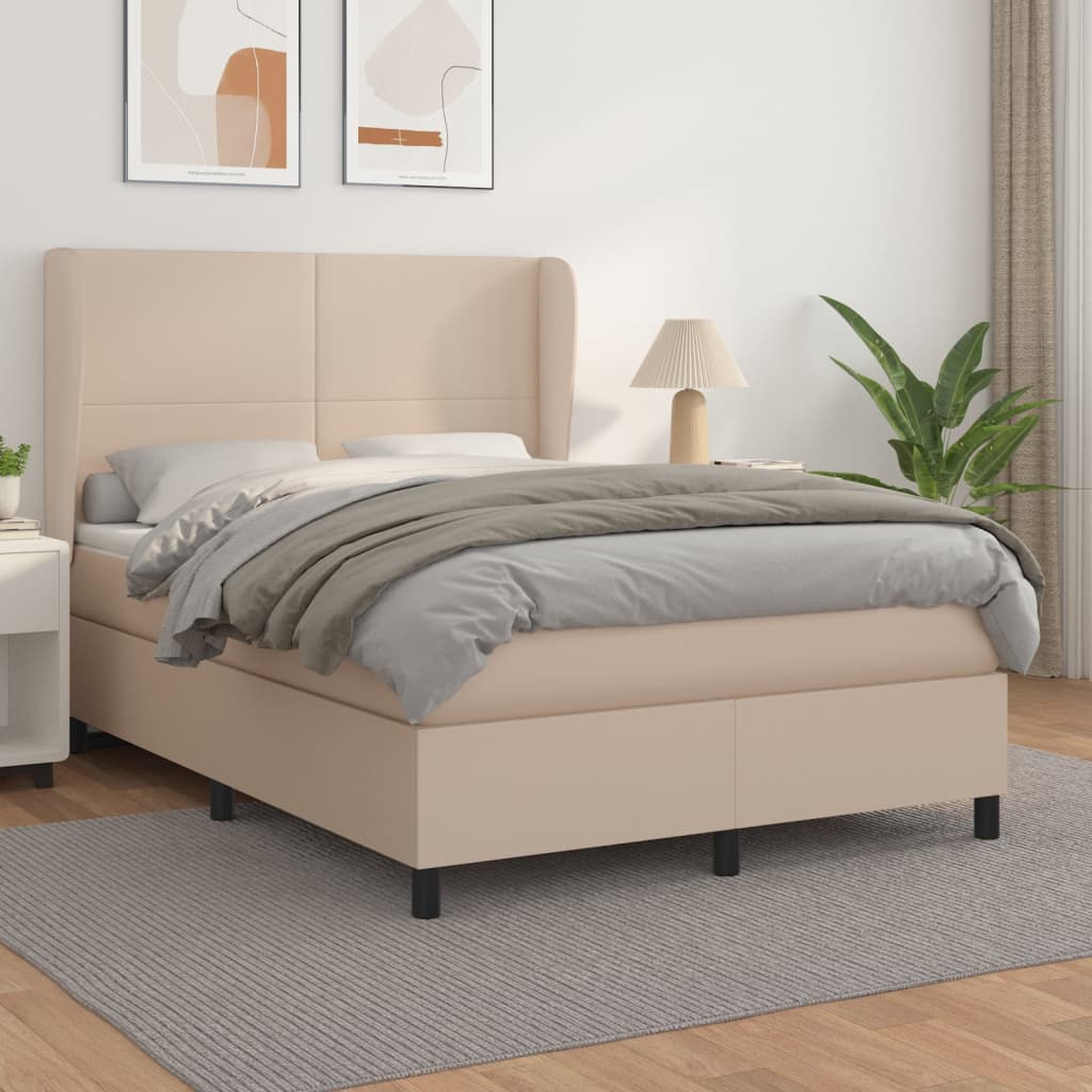 Boxspring met matras kunstleer cappuccinokleurig 140x200 cm Bedden & bedframes | Creëer jouw Trendy Thuis | Gratis bezorgd & Retour | Trendy.nl