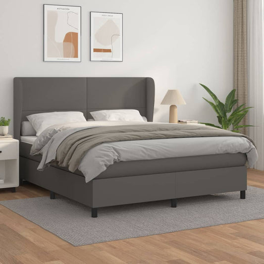 Boxspring met matras kunstleer grijs 180x200 cm Bedden & bedframes | Creëer jouw Trendy Thuis | Gratis bezorgd & Retour | Trendy.nl