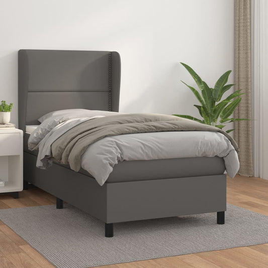 Boxspring met matras kunstleer grijs 90x190 cm Bedden & bedframes | Creëer jouw Trendy Thuis | Gratis bezorgd & Retour | Trendy.nl