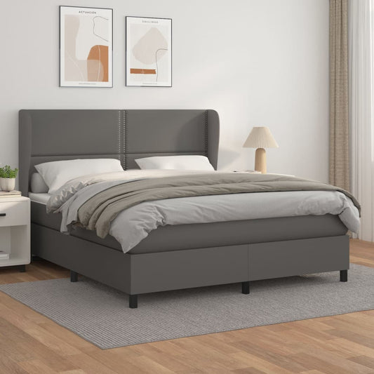 Boxspring met matras kunstleer grijs 180x200 cm Bedden & bedframes | Creëer jouw Trendy Thuis | Gratis bezorgd & Retour | Trendy.nl