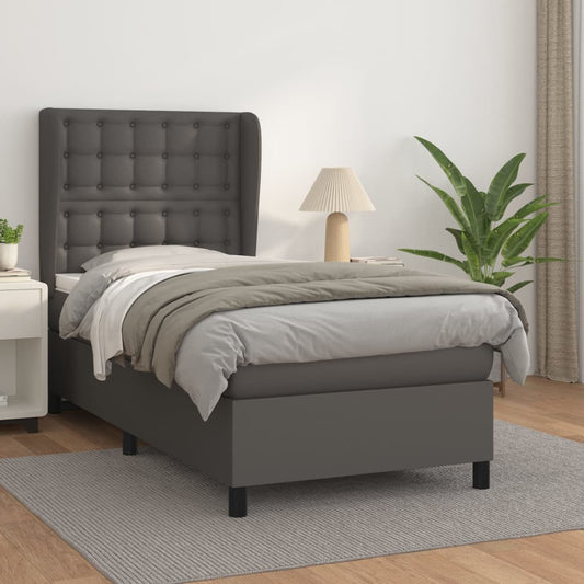 Boxspring met matras kunstleer grijs 90x190 cm Bedden & bedframes | Creëer jouw Trendy Thuis | Gratis bezorgd & Retour | Trendy.nl