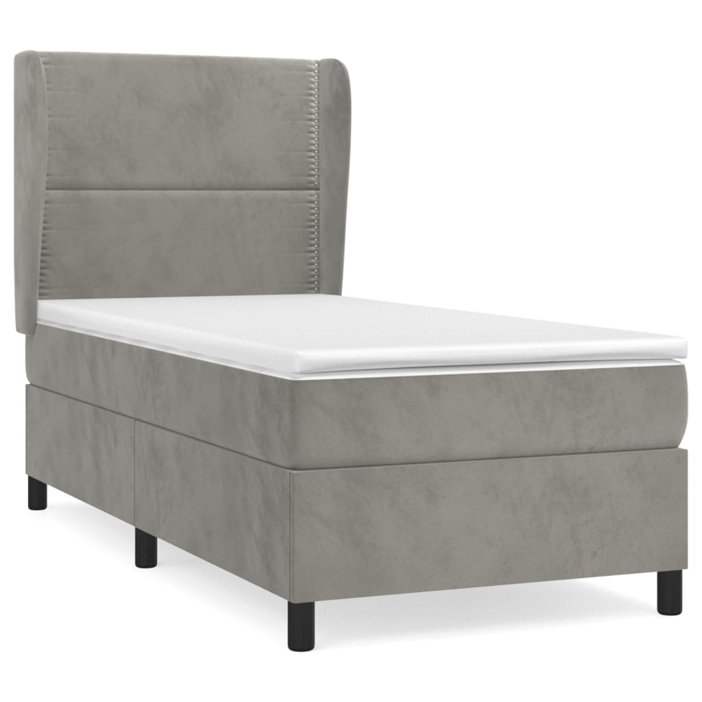 Boxspring met matras fluweel lichtgrijs 90x190 cm Bedden & bedframes | Creëer jouw Trendy Thuis | Gratis bezorgd & Retour | Trendy.nl