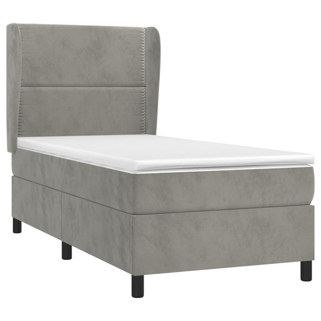 Boxspring met matras fluweel lichtgrijs 90x190 cm Bedden & bedframes | Creëer jouw Trendy Thuis | Gratis bezorgd & Retour | Trendy.nl