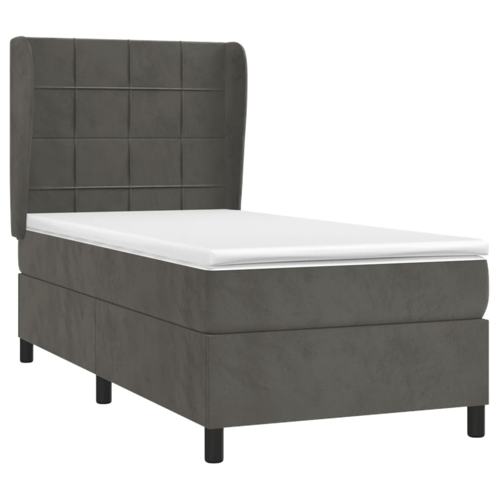 Boxspring met matras fluweel donkergrijs 90x190 cm Bedden & bedframes | Creëer jouw Trendy Thuis | Gratis bezorgd & Retour | Trendy.nl