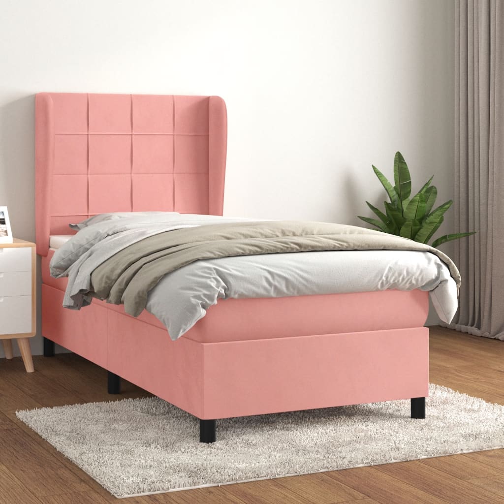 Boxspring met matras fluweel roze 90x190 cm Bedden & bedframes | Creëer jouw Trendy Thuis | Gratis bezorgd & Retour | Trendy.nl