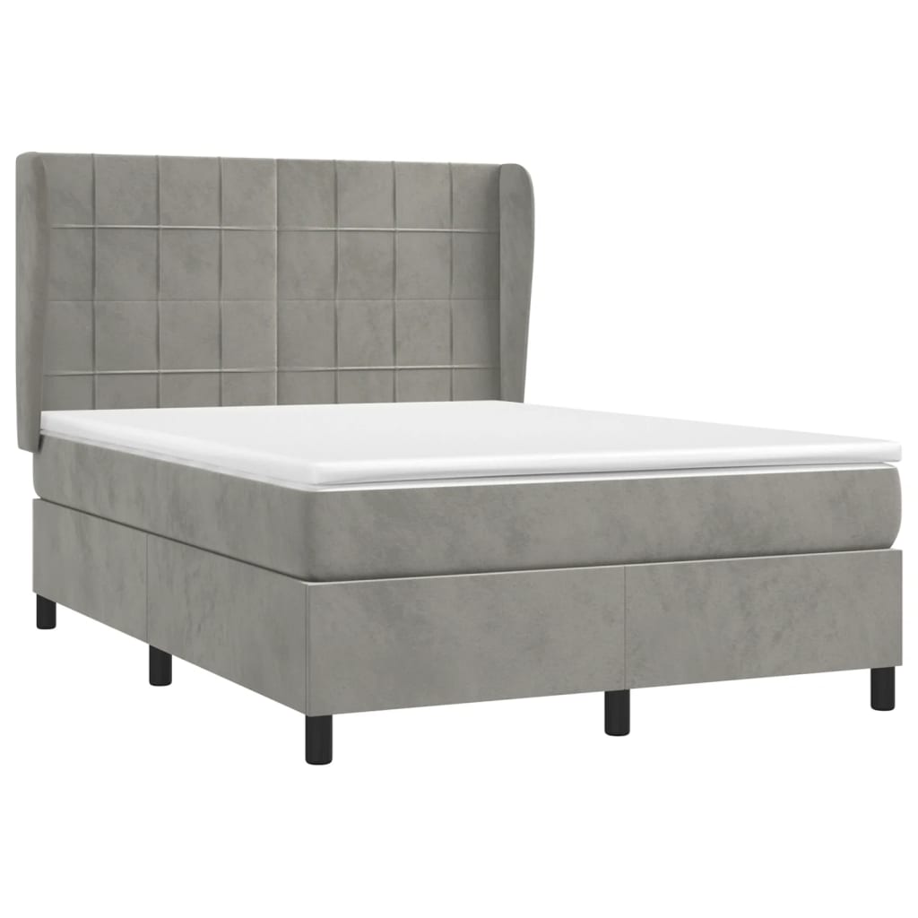 Boxspring met matras fluweel lichtgrijs 140x200 cm Bedden & bedframes | Creëer jouw Trendy Thuis | Gratis bezorgd & Retour | Trendy.nl