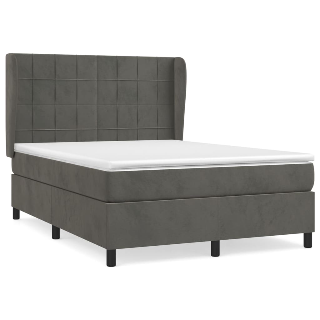 Boxspring met matras fluweel donkergrijs 140x200 cm Bedden & bedframes | Creëer jouw Trendy Thuis | Gratis bezorgd & Retour | Trendy.nl