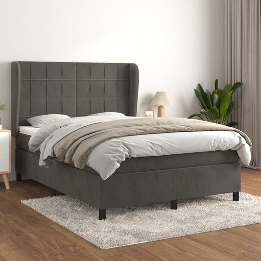 Boxspring met matras fluweel donkergrijs 140x200 cm Bedden & bedframes | Creëer jouw Trendy Thuis | Gratis bezorgd & Retour | Trendy.nl