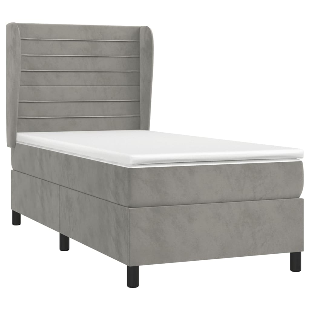 Boxspring met matras fluweel lichtgrijs 90x190 cm Bedden & bedframes | Creëer jouw Trendy Thuis | Gratis bezorgd & Retour | Trendy.nl