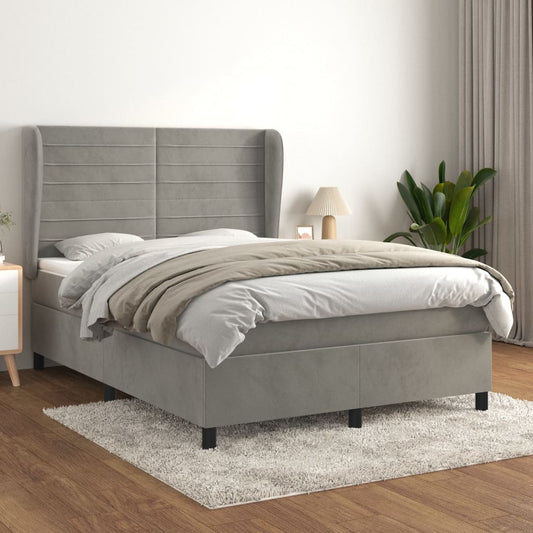 Boxspring met matras fluweel lichtgrijs 140x200 cm Bedden & bedframes | Creëer jouw Trendy Thuis | Gratis bezorgd & Retour | Trendy.nl