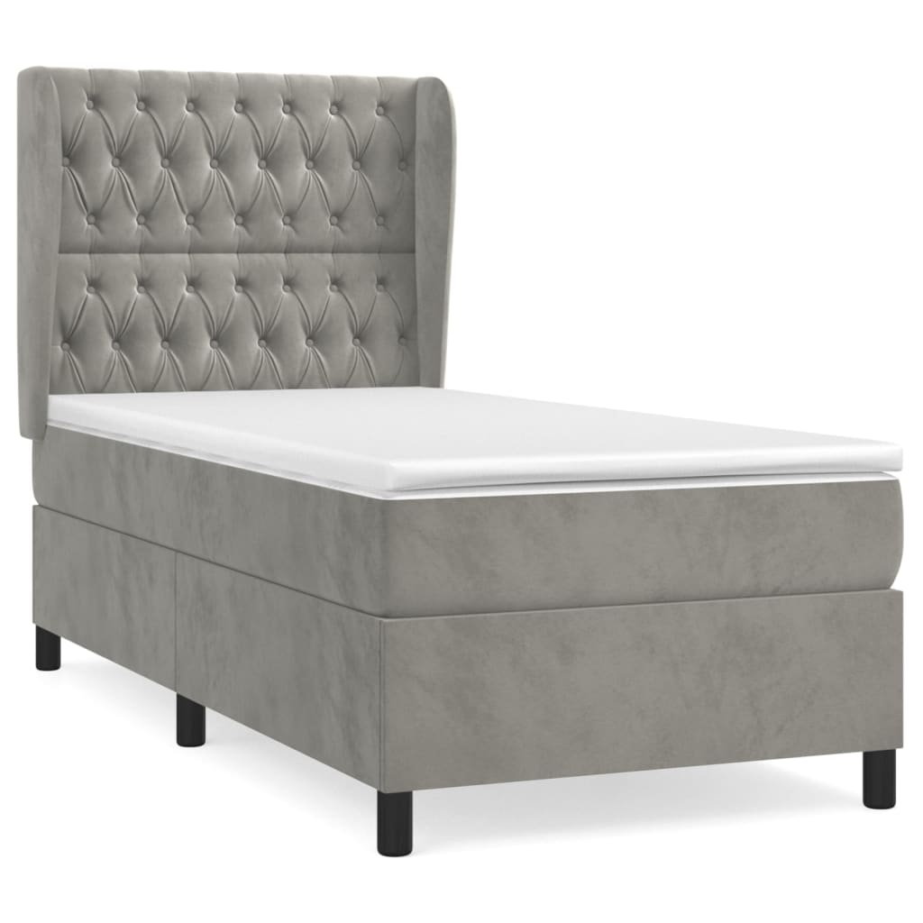 Boxspring met matras fluweel lichtgrijs 90x190 cm Bedden & bedframes | Creëer jouw Trendy Thuis | Gratis bezorgd & Retour | Trendy.nl