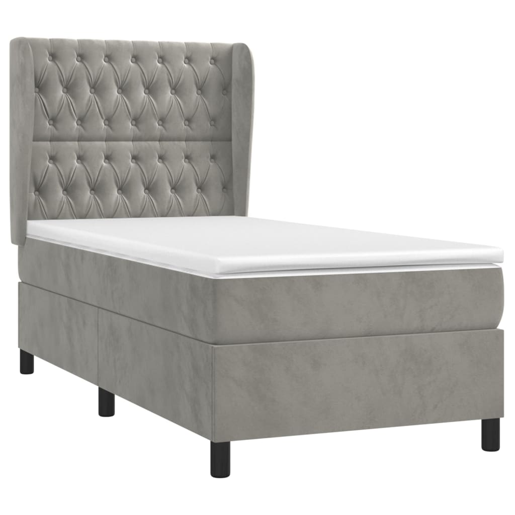 Boxspring met matras fluweel lichtgrijs 90x190 cm Bedden & bedframes | Creëer jouw Trendy Thuis | Gratis bezorgd & Retour | Trendy.nl