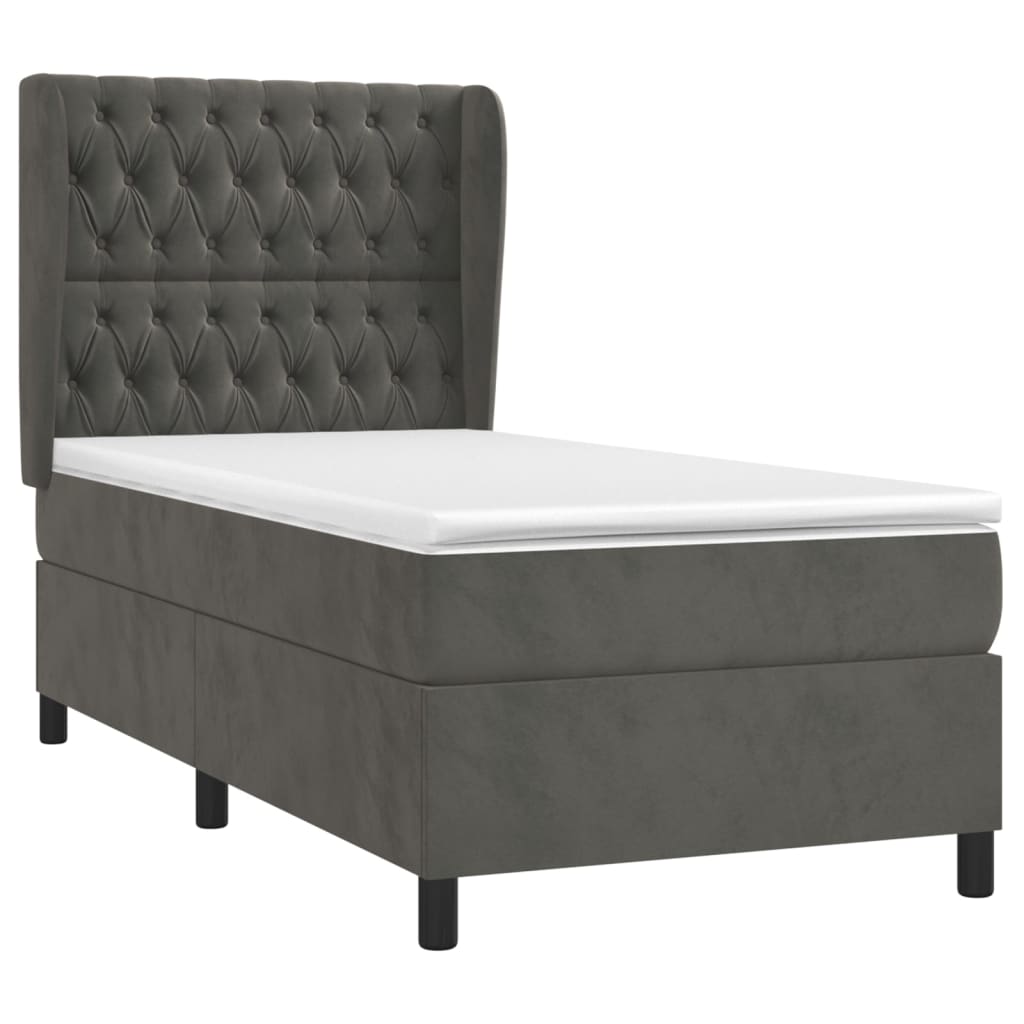 Boxspring met matras fluweel donkergrijs 90x190 cm Bedden & bedframes | Creëer jouw Trendy Thuis | Gratis bezorgd & Retour | Trendy.nl