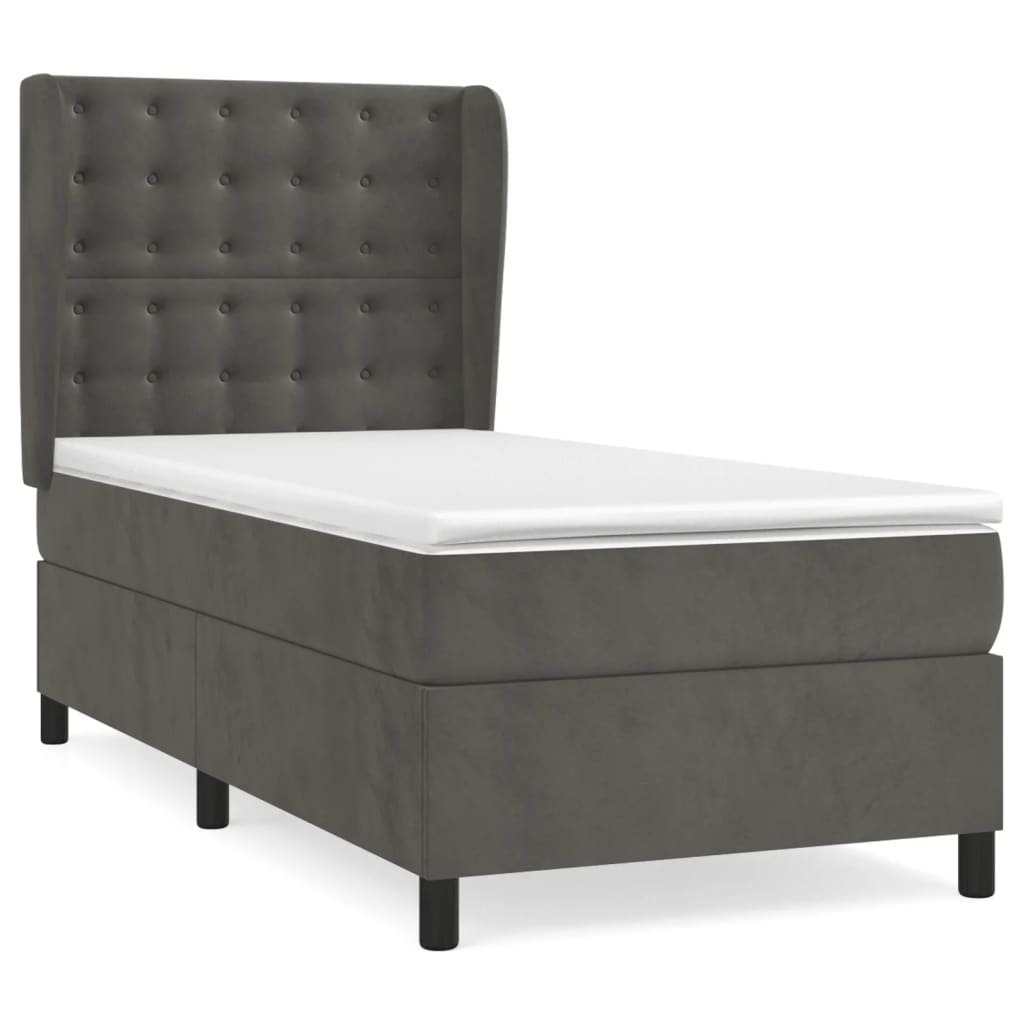 Boxspring met matras fluweel donkergrijs 90x190 cm Bedden & bedframes | Creëer jouw Trendy Thuis | Gratis bezorgd & Retour | Trendy.nl