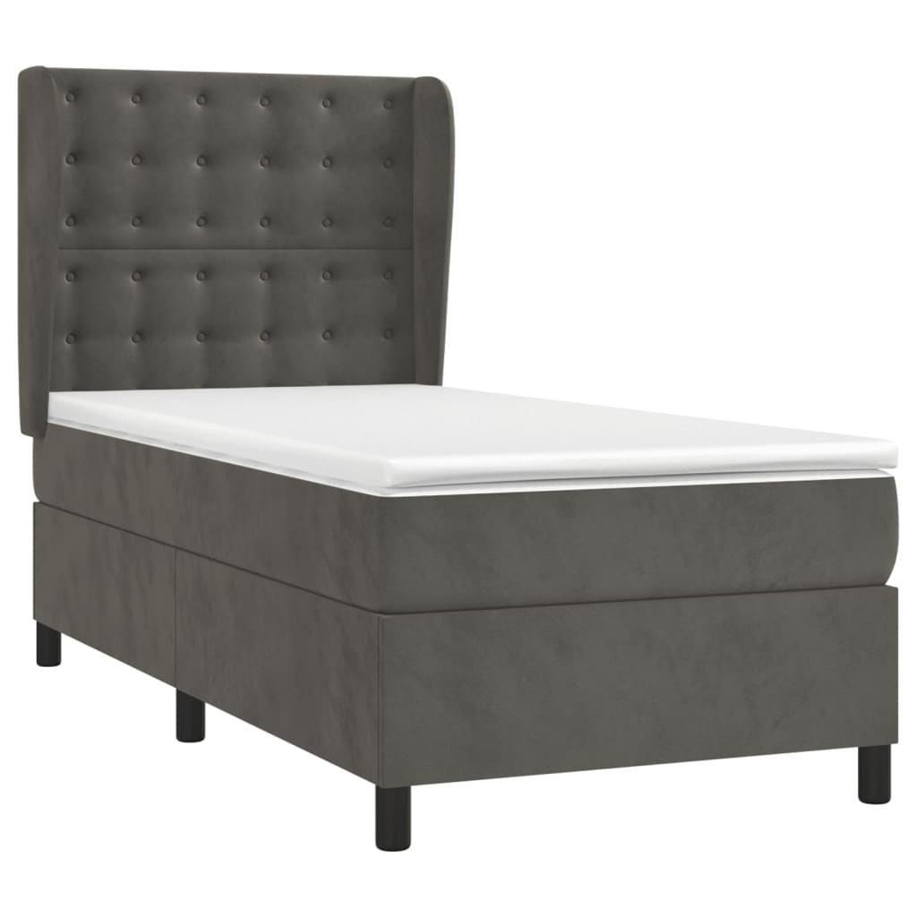 Boxspring met matras fluweel donkergrijs 90x190 cm Bedden & bedframes | Creëer jouw Trendy Thuis | Gratis bezorgd & Retour | Trendy.nl