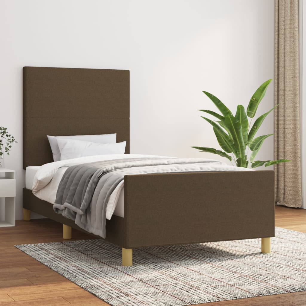 Bedframe met hoofdbord stof donkerbruin 100x200 cm Bedden & bedframes | Creëer jouw Trendy Thuis | Gratis bezorgd & Retour | Trendy.nl