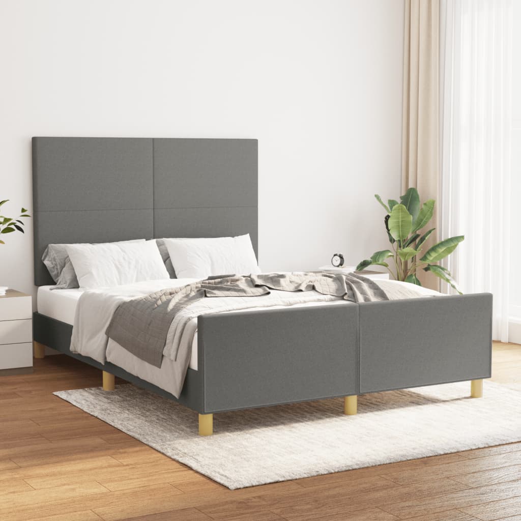 Bedframe met hoofdbord stof donkergrijs 140x200 cm Bedden & bedframes | Creëer jouw Trendy Thuis | Gratis bezorgd & Retour | Trendy.nl