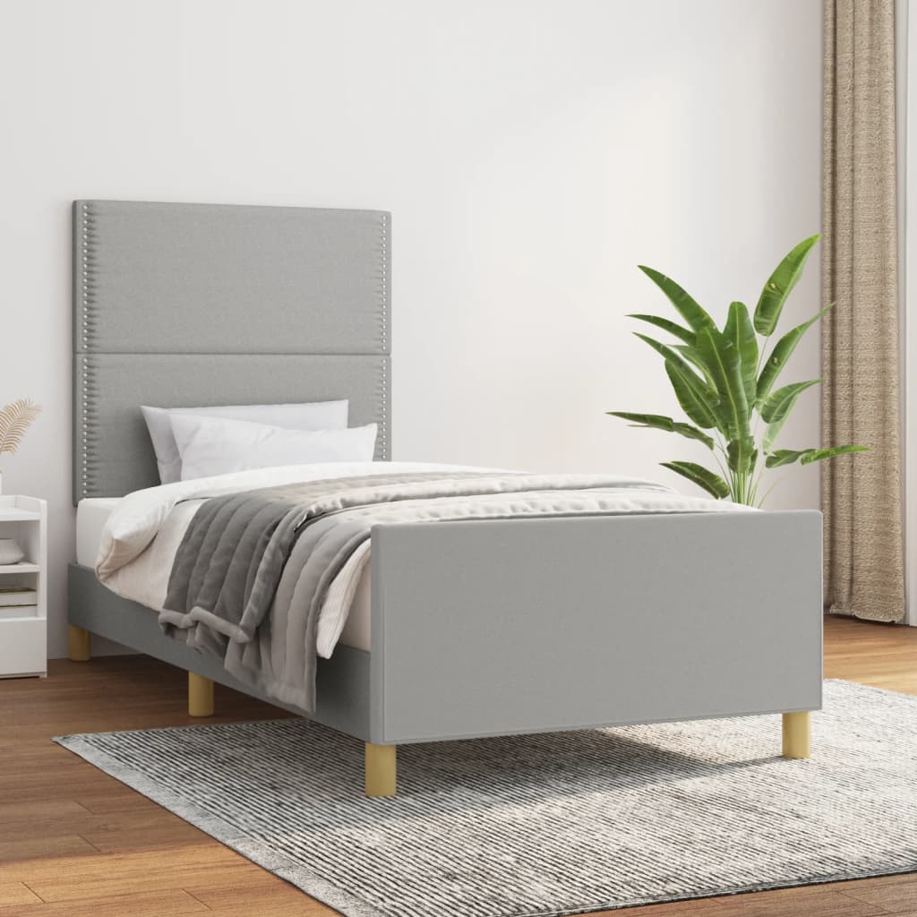 Bedframe met hoofdbord stof lichtgrijs 90x190 cm Bedden & bedframes | Creëer jouw Trendy Thuis | Gratis bezorgd & Retour | Trendy.nl