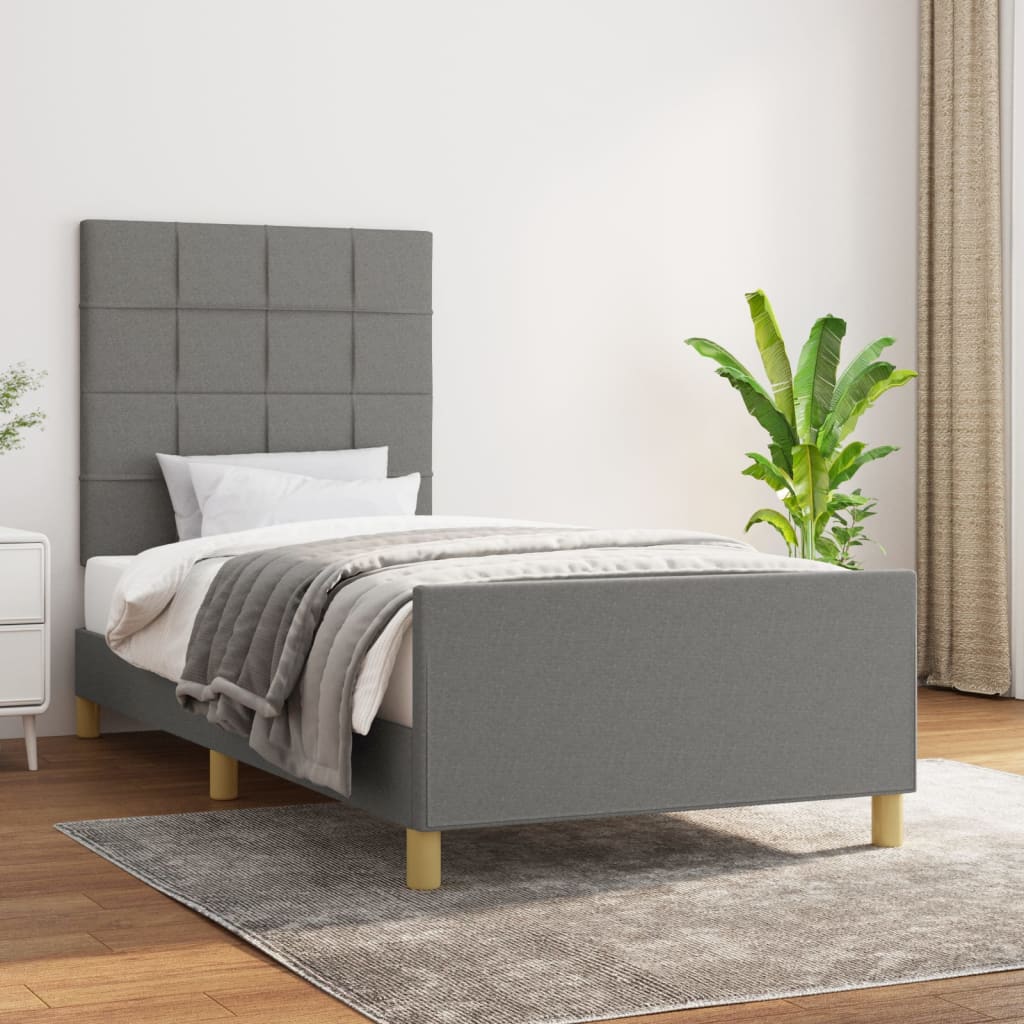 Bedframe met hoofdeinde stof donkergrijs 90x190 cm Bedden & bedframes | Creëer jouw Trendy Thuis | Gratis bezorgd & Retour | Trendy.nl