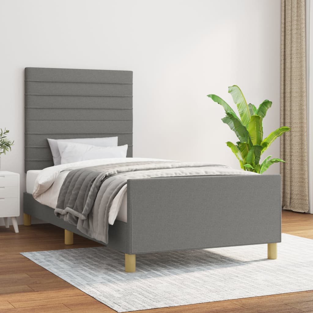 Bedframe met hoofdbord stof donkergrijs 80x200 cm Bedden & bedframes | Creëer jouw Trendy Thuis | Gratis bezorgd & Retour | Trendy.nl