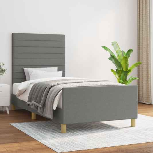 Bedframe met hoofdeinde stof donkergrijs 90x190 cm Bedden & bedframes | Creëer jouw Trendy Thuis | Gratis bezorgd & Retour | Trendy.nl