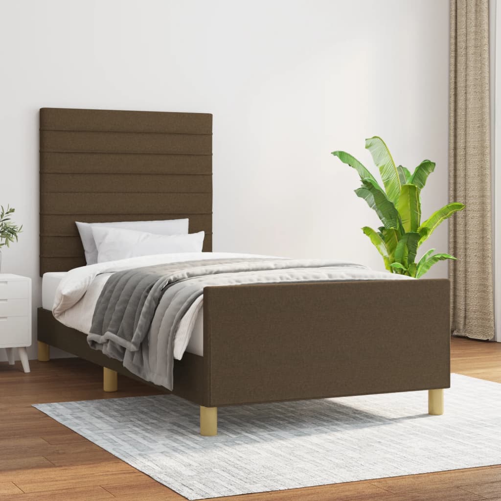 Bedframe met hoofdeinde stof donkerbruin 90x190 cm Bedden & bedframes | Creëer jouw Trendy Thuis | Gratis bezorgd & Retour | Trendy.nl