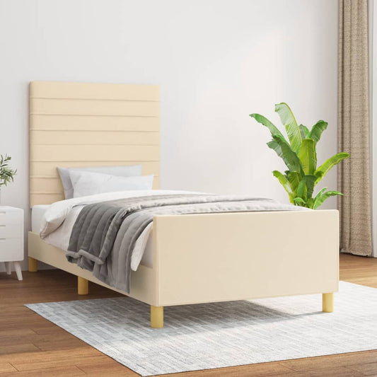 Bedframe met hoofdeinde stof crèmekleurig 90x190 cm Bedden & bedframes | Creëer jouw Trendy Thuis | Gratis bezorgd & Retour | Trendy.nl