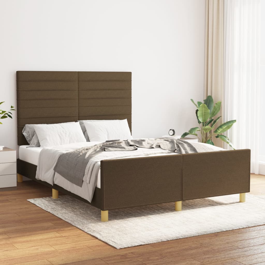 Bedframe met hoofdeinde stof donkerbruin 140x200 cm Bedden & bedframes | Creëer jouw Trendy Thuis | Gratis bezorgd & Retour | Trendy.nl