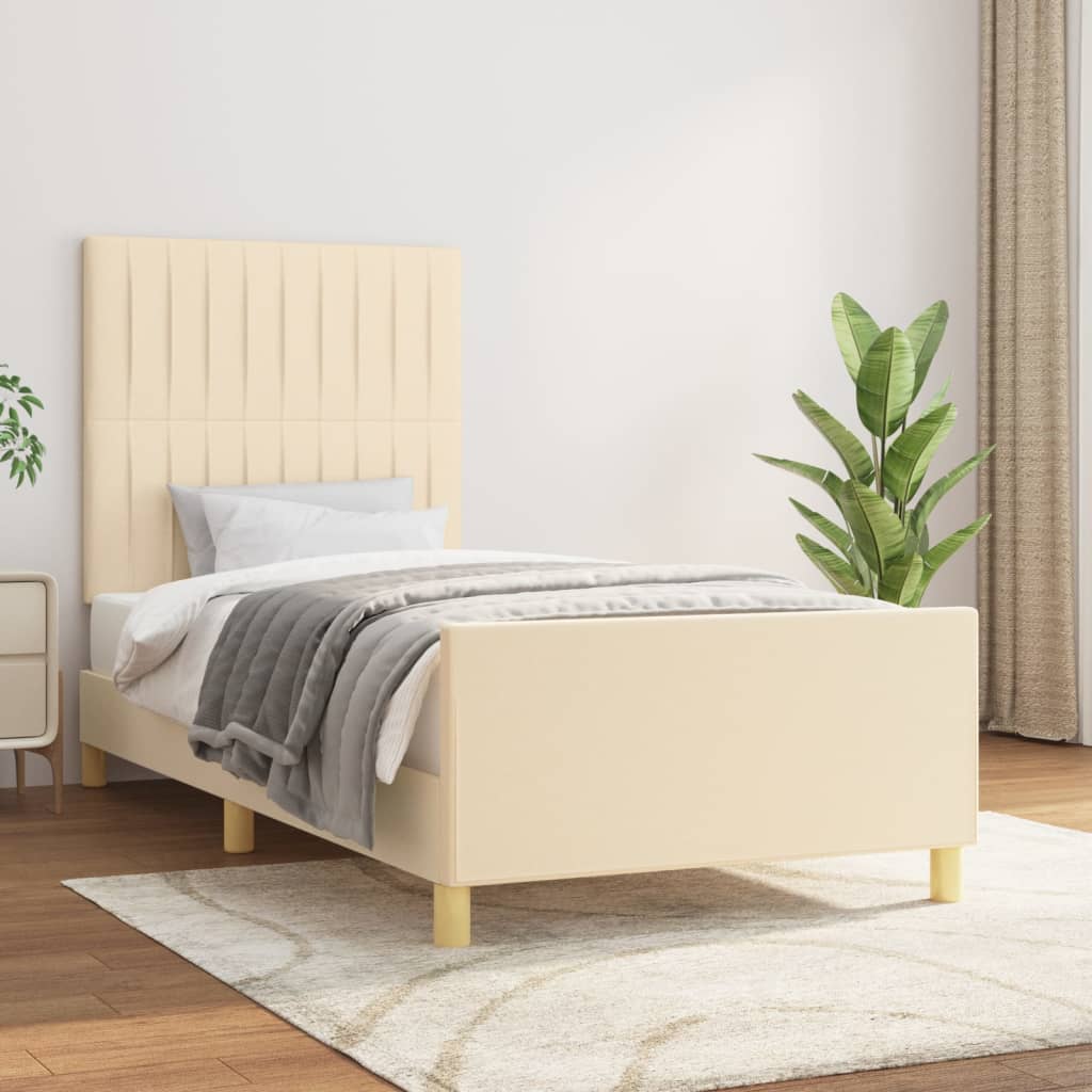 Bedframe met hoofdeinde stof crèmekleurig 90x190 cm Bedden & bedframes | Creëer jouw Trendy Thuis | Gratis bezorgd & Retour | Trendy.nl