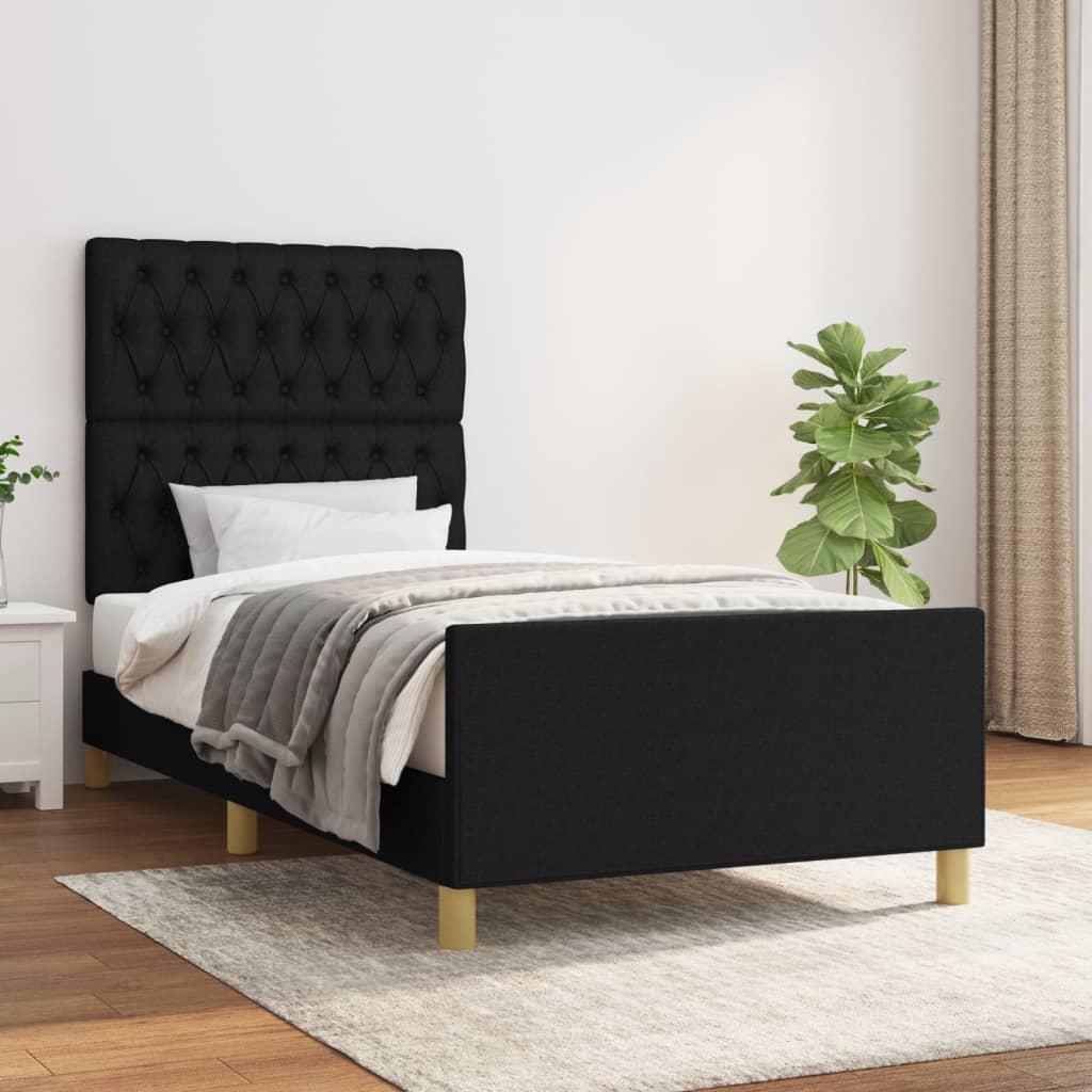 Bedframe met hoofdeinde stof zwart 90x190 cm Bedden & bedframes | Creëer jouw Trendy Thuis | Gratis bezorgd & Retour | Trendy.nl