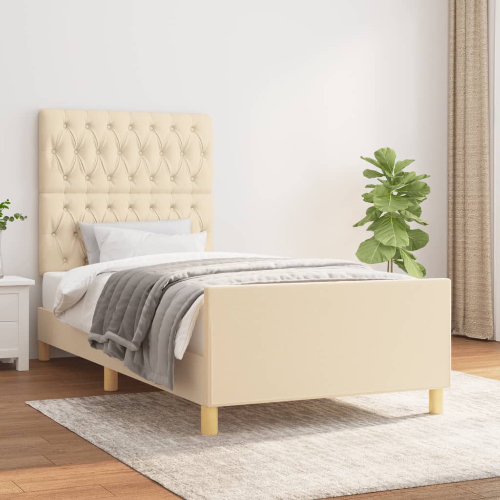 Bedframe met hoofdeinde stof crèmekleurig 90x190 cm Bedden & bedframes | Creëer jouw Trendy Thuis | Gratis bezorgd & Retour | Trendy.nl