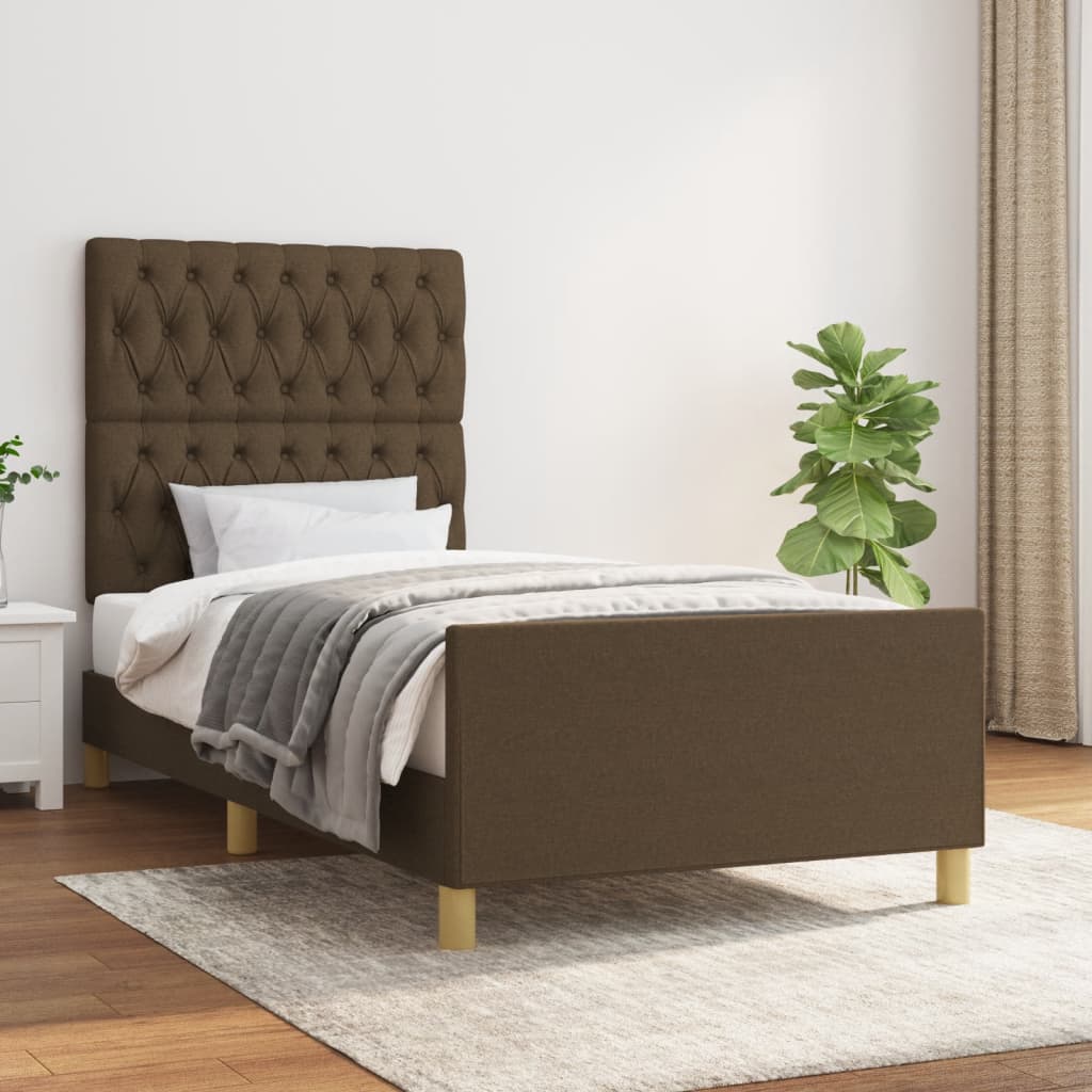 Bedframe met hoofdeinde stof donkerbruin 100x200 cm Bedden & bedframes | Creëer jouw Trendy Thuis | Gratis bezorgd & Retour | Trendy.nl