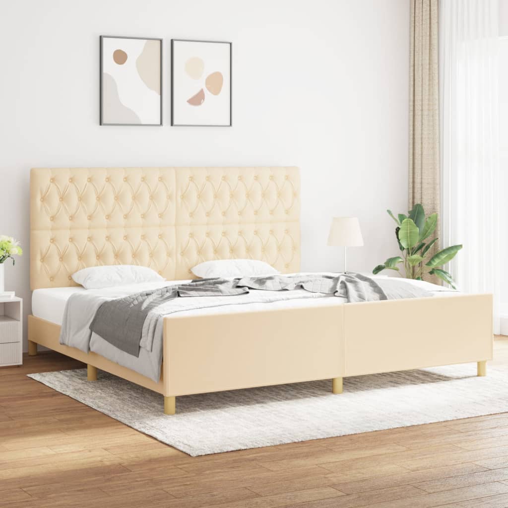 Bedframe met hoofdeinde stof crèmekleurig 200x200 cm Bedden & bedframes | Creëer jouw Trendy Thuis | Gratis bezorgd & Retour | Trendy.nl