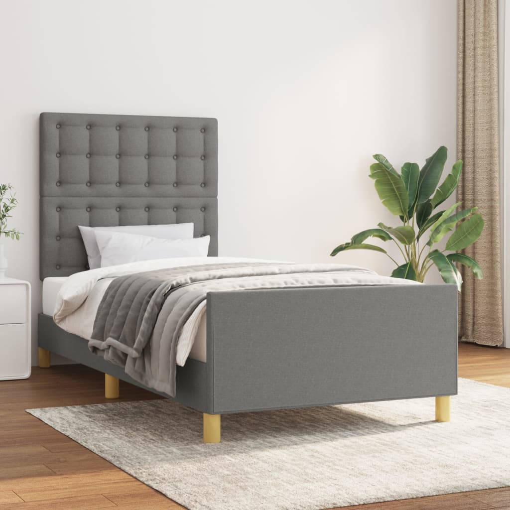 Bedframe met hoofdbord stof donkergrijs 80x200 cm Bedden & bedframes | Creëer jouw Trendy Thuis | Gratis bezorgd & Retour | Trendy.nl