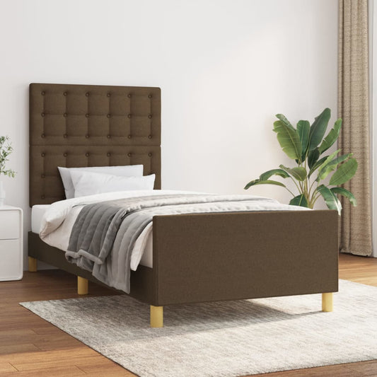 Bedframe met hoofdeinde stof donkerbruin 90x190 cm Bedden & bedframes | Creëer jouw Trendy Thuis | Gratis bezorgd & Retour | Trendy.nl