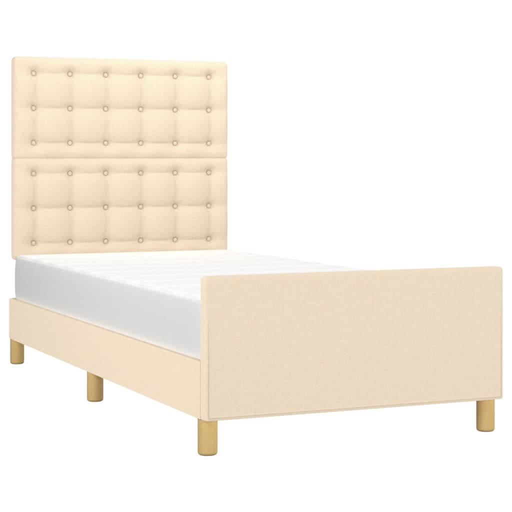 Bedframe met hoofdeinde stof crèmekleurig 90x190 cm Bedden & bedframes | Creëer jouw Trendy Thuis | Gratis bezorgd & Retour | Trendy.nl