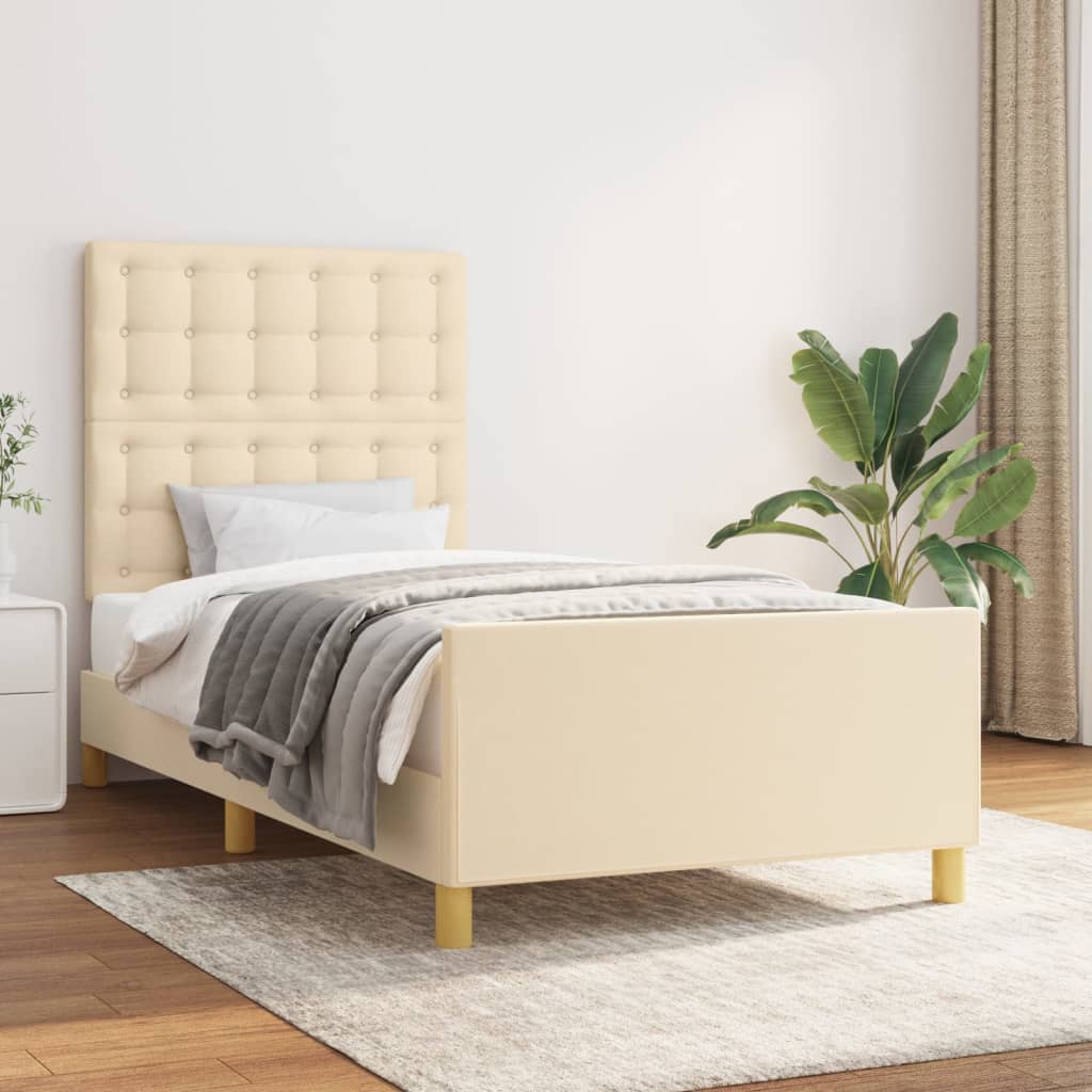 Bedframe met hoofdeinde stof crèmekleurig 90x190 cm Bedden & bedframes | Creëer jouw Trendy Thuis | Gratis bezorgd & Retour | Trendy.nl