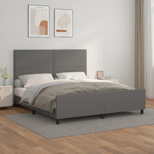 Bedframe met hoofdbord kunstleer grijs 160x200 cm