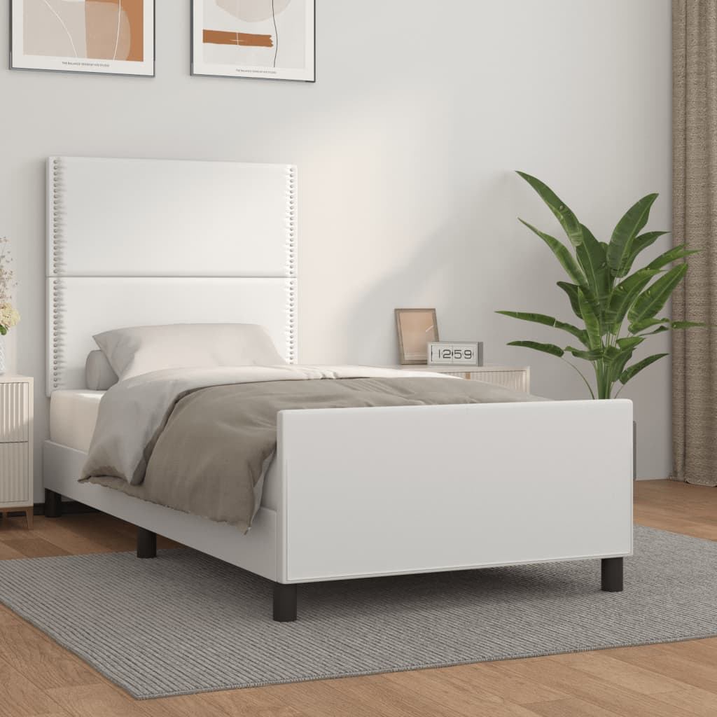 Bedframe met hoofdbord kunstleer wit 90x190 cm Bedden & bedframes | Creëer jouw Trendy Thuis | Gratis bezorgd & Retour | Trendy.nl