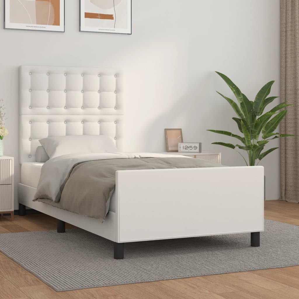 Bedframe met hoofdbord kunstleer wit 90x200 cm Bedden & bedframes | Creëer jouw Trendy Thuis | Gratis bezorgd & Retour | Trendy.nl