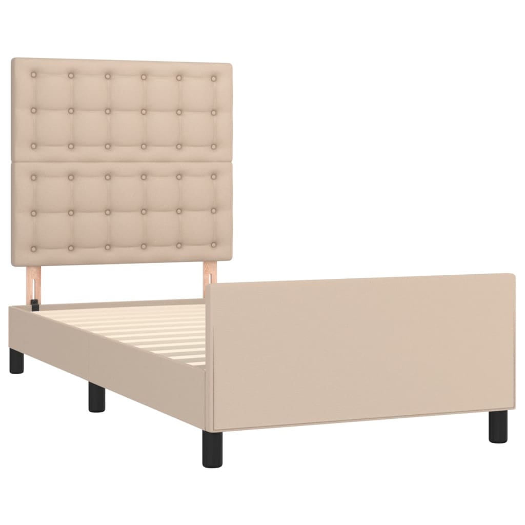 Bedframe met hoofdbord kunstleer cappuccinokleurig 90x200 cm